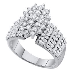 1 CTW Round Prong-set Diamond Oval Cluster Accented-side Ring 10kt White Gold - REF-47K9R