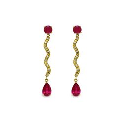 Genuine 4.35 ctw Ruby & Diamond Earrings 14KT Yellow Gold - REF-73T6A