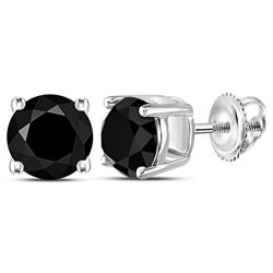 4 CTW Unisex Round Black Color Enhanced Diamond Solitaire Stud Earrings 10kt White Gold - REF-54X3T