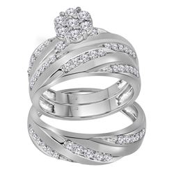 1 CTW His & Hers Round Diamond Cluster Matching Bridal Wedding Ring 10kt White Gold - REF-81A3N