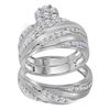 Image 1 : 1 CTW His & Hers Round Diamond Cluster Matching Bridal Wedding Ring 10kt White Gold - REF-81A3N