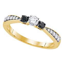 3/8 CTW Round Diamond 3-stone Tapered Bridal Wedding Engagement Ring 10kt Yellow Gold - REF-22R8H