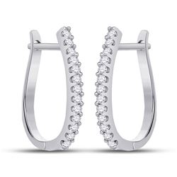 1/4 CTW Round Pave-set Diamond Oblong Hoop Earrings 10kt White Gold - REF-19F2M