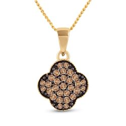 1/4 CTW Round Brown Diamond Cluster Pendant 10kt Yellow Gold - REF-8F4M