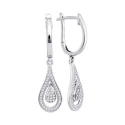 1/5 CTW Round Diamond Cluster Teardrop Dangle Earrings 10kt White Gold - REF-25N5Y