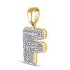 Image 2 : 1/2 CTW Mens Round Diamond Letter F Bubble Initial Charm Pendant 10kt Yellow Gold - REF-35W9F