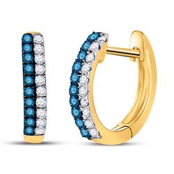 1/5 CTW Round Blue Color Enhanced Diamond Huggie Earrings 10kt Yellow Gold - REF-10X8T