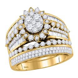 2 CTW Round Diamond Cluster Bridal Wedding Engagement Ring 14kt Yellow Gold - REF-147W6F
