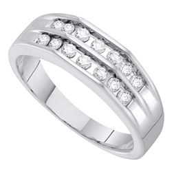 1/2 CTW Mens Round Diamond Double Row Flat Surface Wedding Ring 10kt White Gold - REF-39N6Y