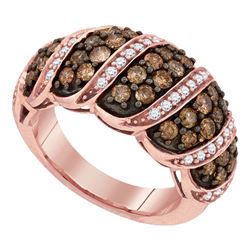 1 & 1/2 CTW Round Brown Diamond Cascading Ring 10kt Rose Gold - REF-65Y9X