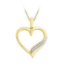 1/20 CTW Round Diamond Heart Outline Pendant 10kt Yellow Gold - REF-9H6W