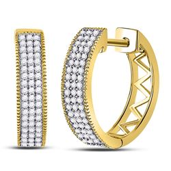 1/3 CTW Round Diamond Triple Row Pave Hoop Earrings 10kt Yellow Gold - REF-26Y3X