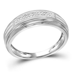 1/10 CTW Mens Round Diamond Double Row Wedding Ring 10kt Two-tone White Gold - REF-21M5A