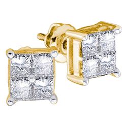 1/4 CTW Princess Diamond Square Earrings 14kt Yellow Gold - REF-21N3Y