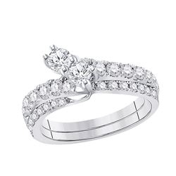 3/4 CTW Round Diamond 2-stone Bridal Wedding Engagement Ring 14kt White Gold - REF-69F3M