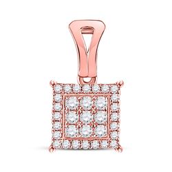 1/4 CTW Round Diamond Square Cluster Pendant 14kt Rose Gold - REF-20A3N