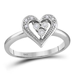 0.02 CTW Round Diamond Heart Ring 10kt White Gold - REF-9X6T