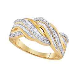 1/2 CTW Round Baguette Diamond Twist Ring 10kt Yellow Gold - REF-31H5W