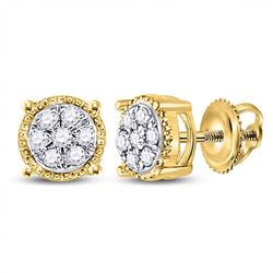 1/6 CTW Round Diamond Flower Cluster Earrings 10kt Yellow Gold - REF-11H9W