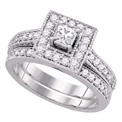 1 CTW Princess Diamond Solitaire Halo Wedding Bridal Engagement Ring 14kt White Gold - REF-120K3R