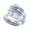 Image 1 : 1/4 CTW His & Hers Round Diamond Solitaire Matching Bridal Wedding Ring 14kt White Gold - REF-51R5H