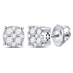 1/2 CTW Round Diamond Cluster Earrings 14kt White Gold - REF-47N9Y