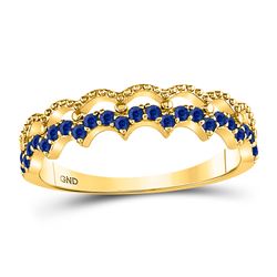 1/4 CTW Round Blue Sapphire Scalloped Stackable Ring 10kt Yellow Gold - REF-13T2K