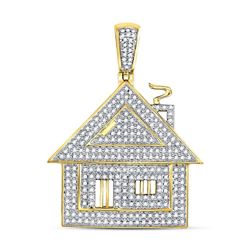 3/4 CTW Mens Round Diamond Trap House Charm Pendant 10kt Yellow Gold - REF-54N3Y