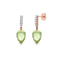 Genuine 19.15 ctw Green Amethyst & Diamond Earrings 14KT Rose Gold - REF-47H4X