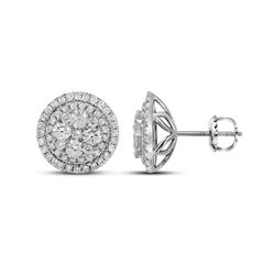 1 & 3/4 CTW Round Diamond Framed Flower Cluster Earrings 14kt White Gold - REF-143T9K