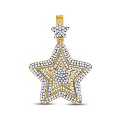 1 & 3/4 CTW Mens Round Diamond Concentric Star Charm Pendant 10kt Yellow Gold - REF-92A3N