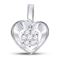 1/12 CTW Round Diamond Small Heart Cluster Pendant 10kt White Gold - REF-7M5A