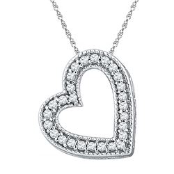 1/8 CTW Round Diamond Heart Pendant 10kt White Gold - REF-8A4N