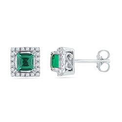 1/8 CTW Princess Lab-Created Emerald Stud Earrings 10kt White Gold - REF-14X4T