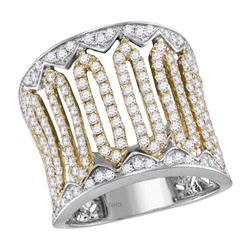 1 & 1/2 CTW Round Diamond Cocktail Ring 14kt Two-tone White Gold - REF-126M3A