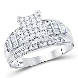 1 CTW Princess Diamond Cluster Bridal Wedding Engagement Ring 14kt White Gold - REF-71M9A
