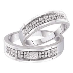 1/4 CTW His & Hers Round Diamond Matching Bridal Wedding Ring 10kt White Gold - REF-33A6N