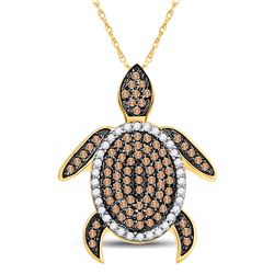3/8 CTW Round Brown Diamond Sea Turtle Animal Pendant 10kt Yellow Gold - REF-15F5M