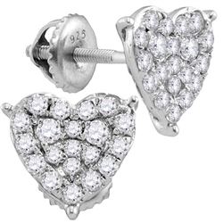 3/4 CTW Round Diamond Heart Cluster Stud Earrings 10kt White Gold - REF-40A8N