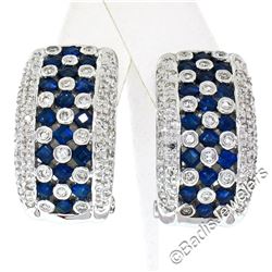 14kt White Gold 2.32 ctw Sapphire and Diamond Checkerboard Cuff Earrings