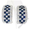 Image 1 : 14kt White Gold 2.32 ctw Sapphire and Diamond Checkerboard Cuff Earrings
