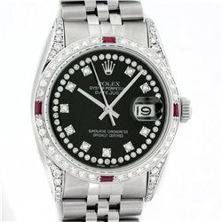 Rolex Mens Stainless Steel Diamond Lugs & Ruby Datejust Wristwatch With Rolex Bo
