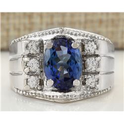 4.62 CTW Natural Mens Tanzanite And Diamond Ring In 18K White Gold