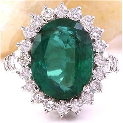 9.80 CTW Natural Emerald 18K Solid White Gold Diamond Ring