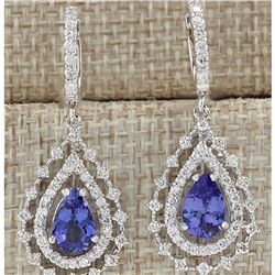 5.27 CTW Natural Tanzanite And Diamond Earrings 14K Solid White Gold