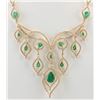Image 1 : 14.80 CTW Natural Emerald And Diamond Necklace In 14K Yellow Gold