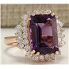 Image 2 : 8.37 CTW Natural Amethyst And Diamond Ring In 14K Solid Rose Gold