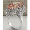 Image 3 : 13.05 CTW Natural Peach Morganite And Diamond Ring In 18K Solid White Gold