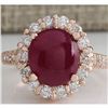 Image 1 : 5.42 CTW Natural Ruby Cabochon And Diamond Ring 18K Solid Rose Gold