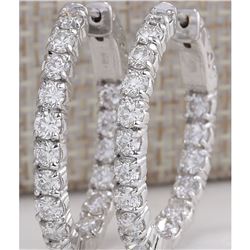 3.50 CTW Natural Diamond Hoop Earrings 18K Solid White Gold